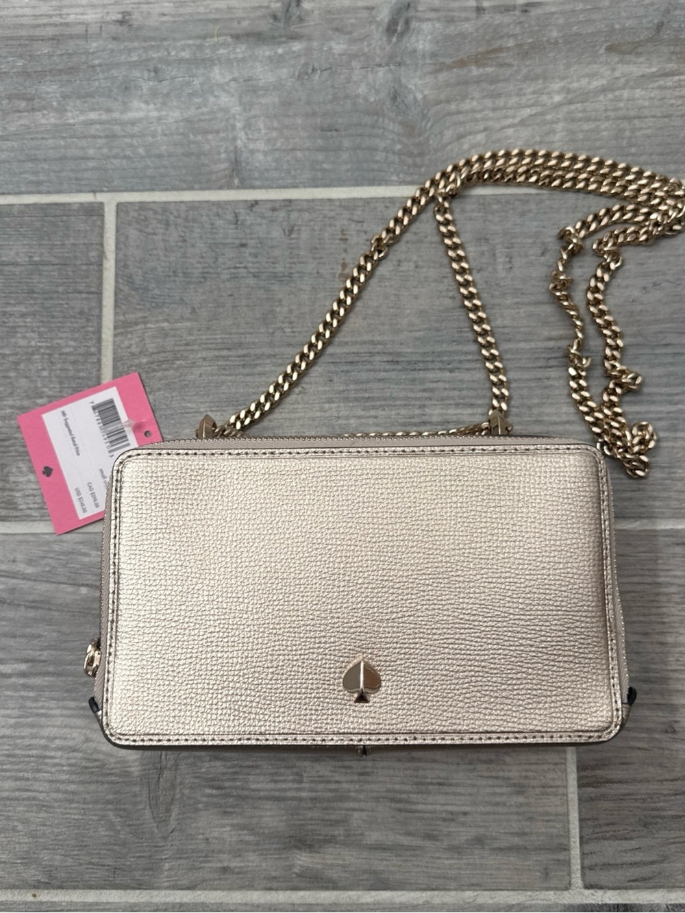 kate spade Metallic Rose Gold Pebbled Leather Crossbody Wallet